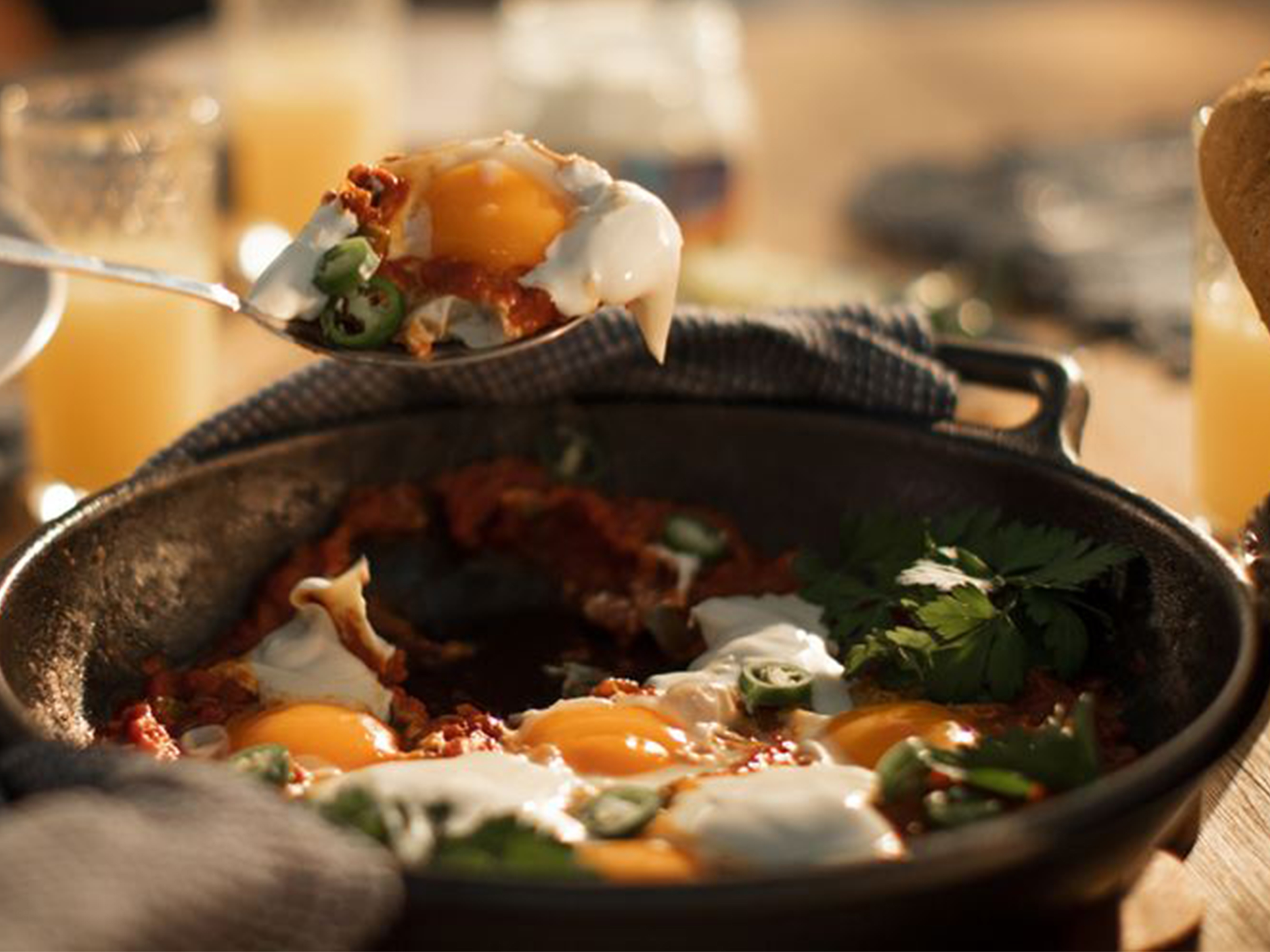Shakshuka with Cream Cheese Spread and Baguette