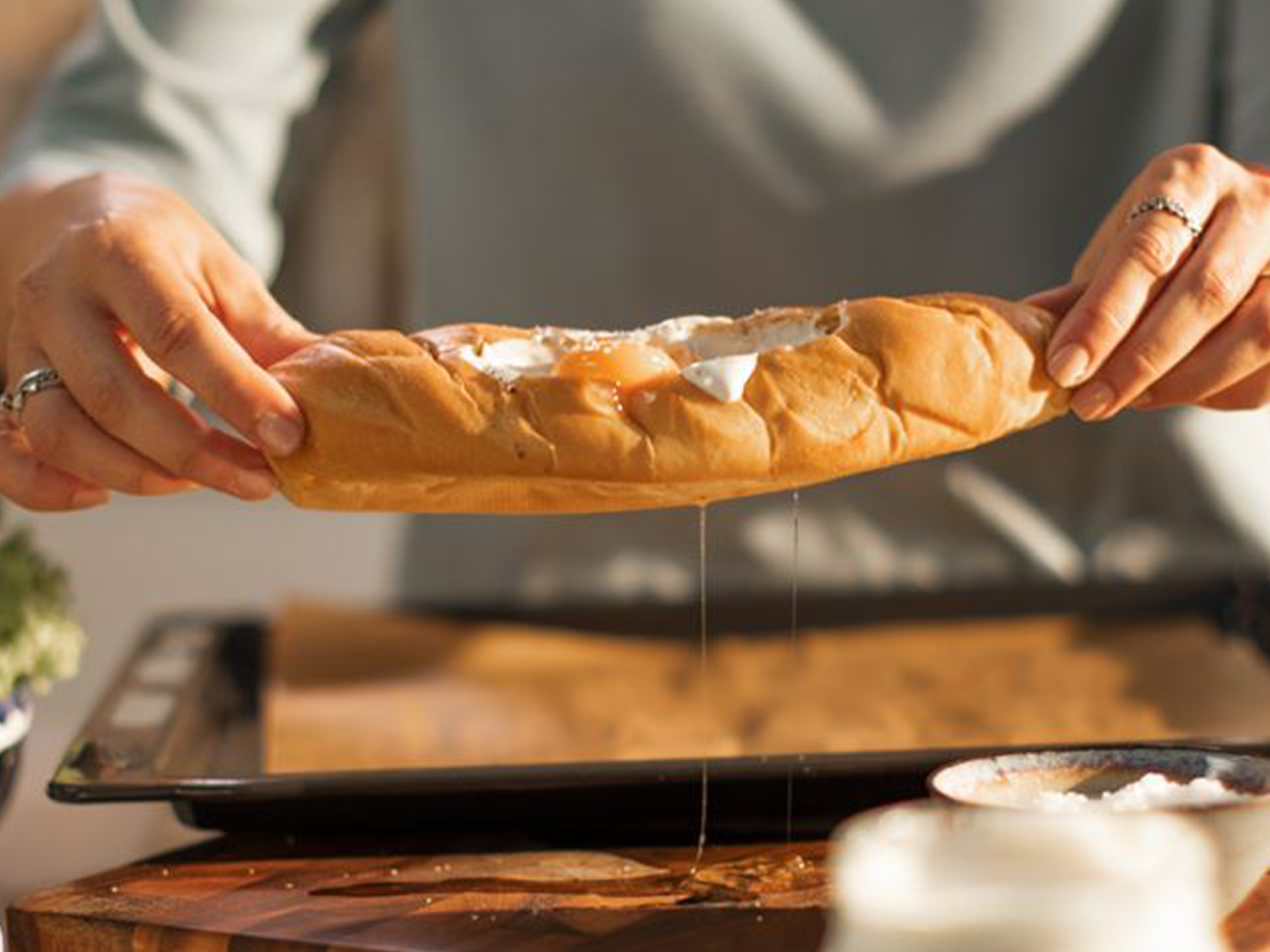 Samoon Bread Filled with Cream Cheese Spread and Egg