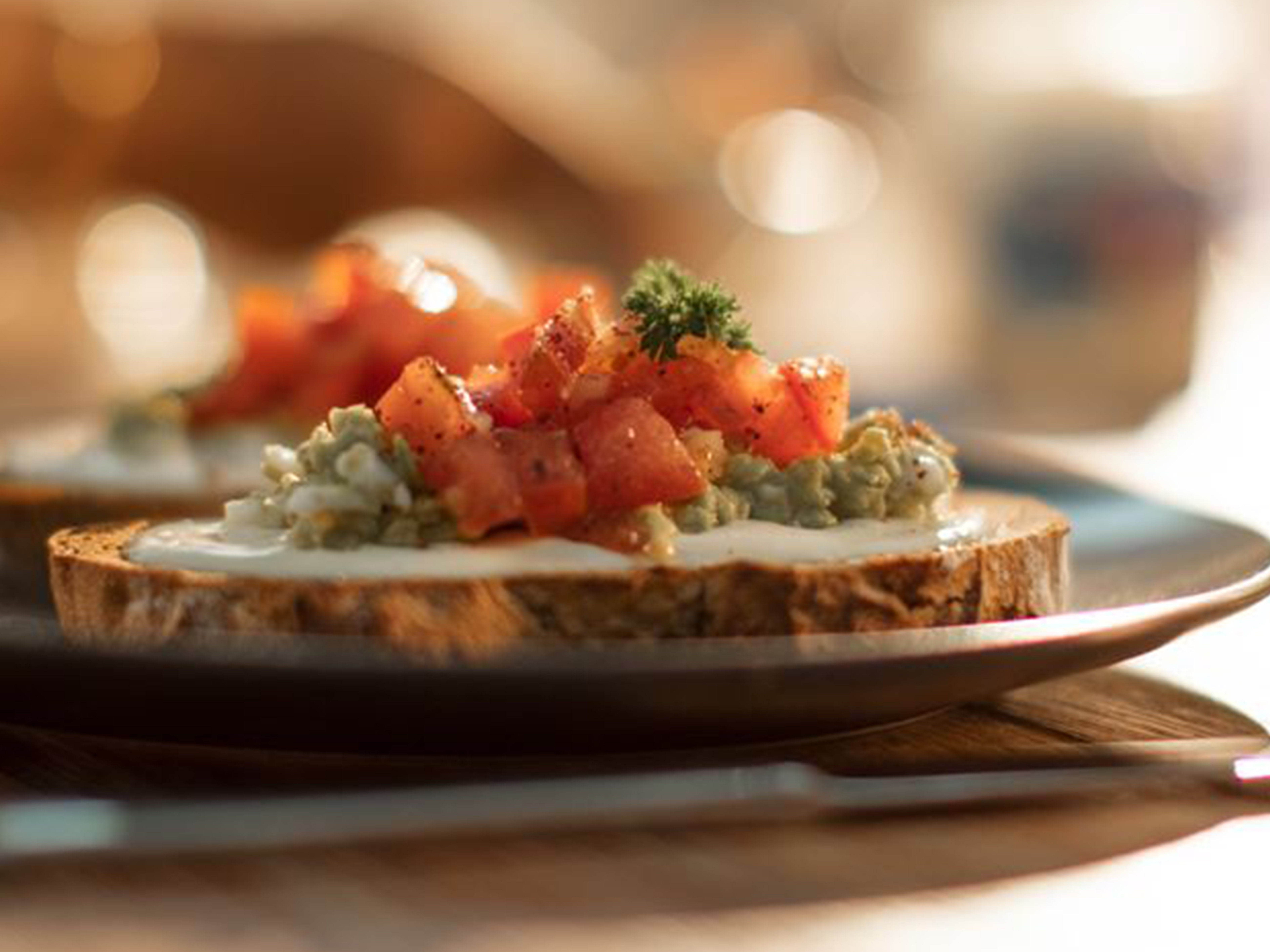 Brown Bread with Egg & Avocado Mash, Less Fat Cream Cheese Spread and Tomato Salsa