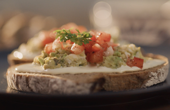 Brown Bread with Egg & Avocado Mash, Less Fat Cream Cheese Spread and Tomato Salsa