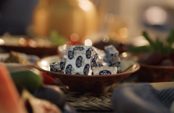 Pita Bread with Cream Cheese Squares, Hummus, Spices and Fresh Fruit