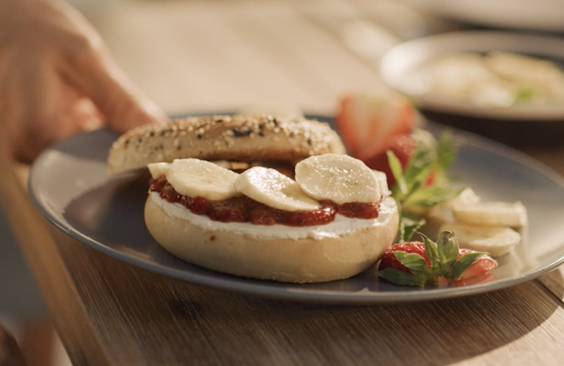 Bagels with Natural Cream Cheese and Strawberry & Chia Seeds Jam