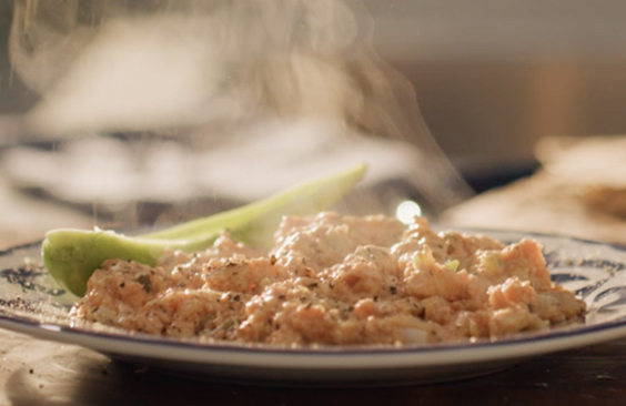 Khobez with Tomato Scrambled Eggs and Cream Cheese Spread