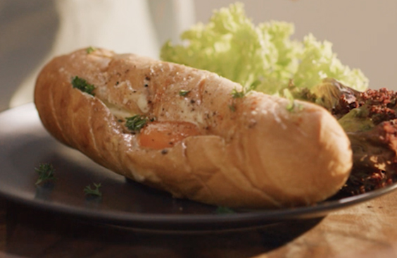 Samoon Bread Filled with Cream Cheese Spread and Egg