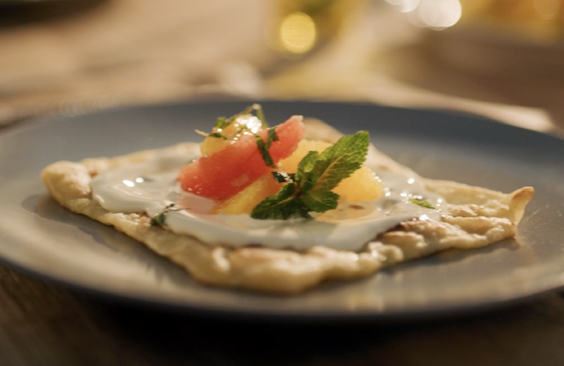 Home Baked Moroccan Msemmen with Citrus Fruit Salad and Cream Cheese Spread