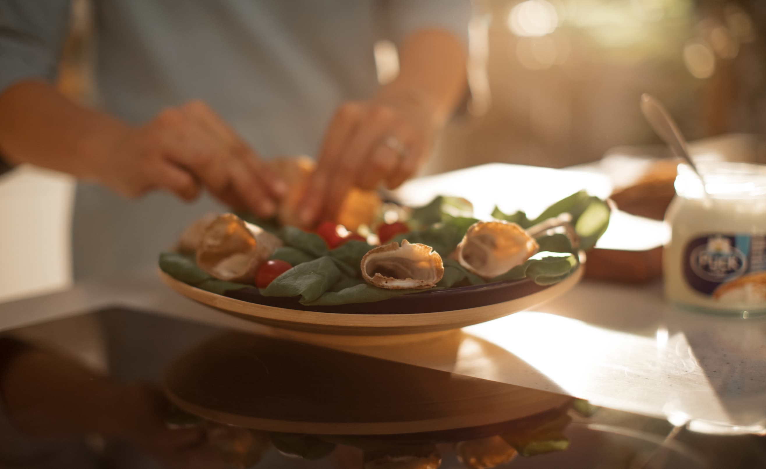 Khobez with Tomato Scrambled Eggs and Cream Cheese Spread