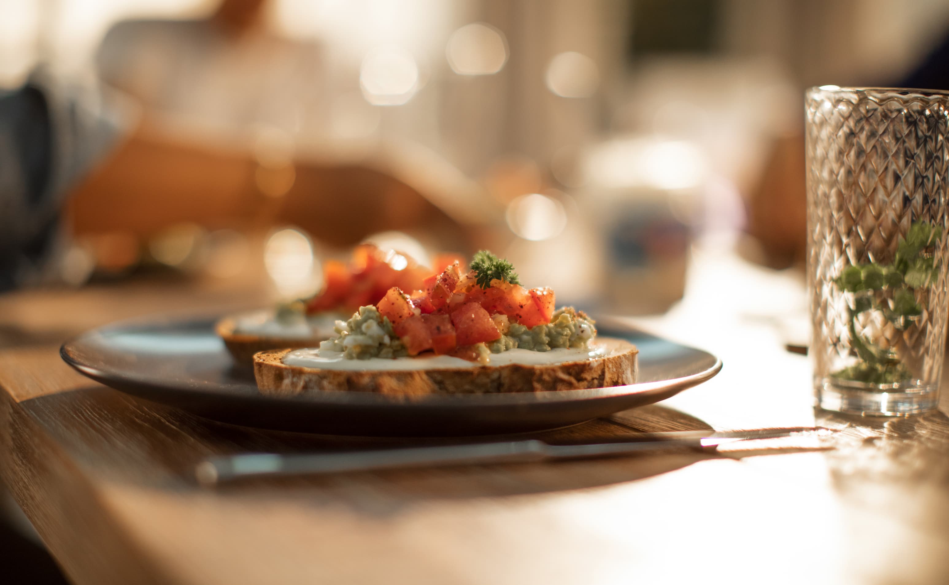 Brown Bread with Egg & Avocado Mash, Less Fat Cream Cheese Spread and Tomato Salsa