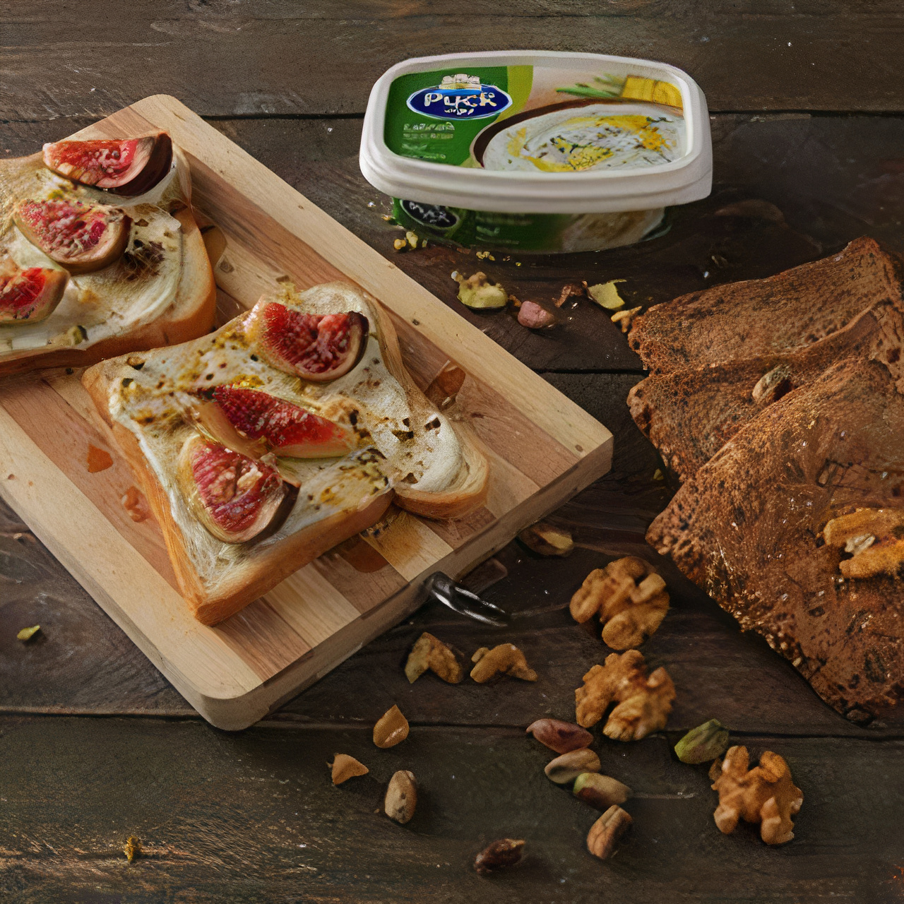 White Toast Bread with Puck Labneh and Fresh Fig