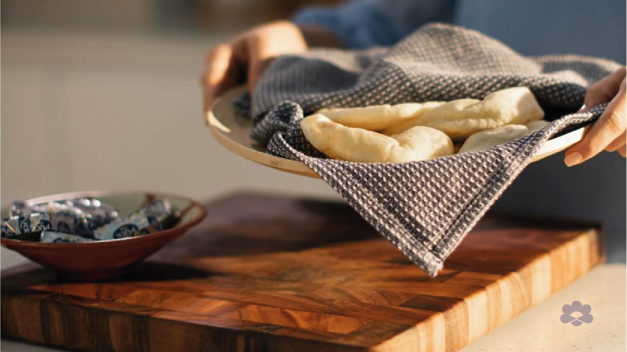 Pita Bread with Cream Cheese Squares, Hummus, Spices and Fresh Fruit